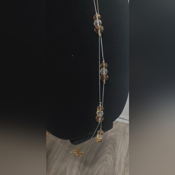 Two-strand Silver/Tan Crystal Bead Necklace. Extra Long 🌴 - Picture 8 of 10
